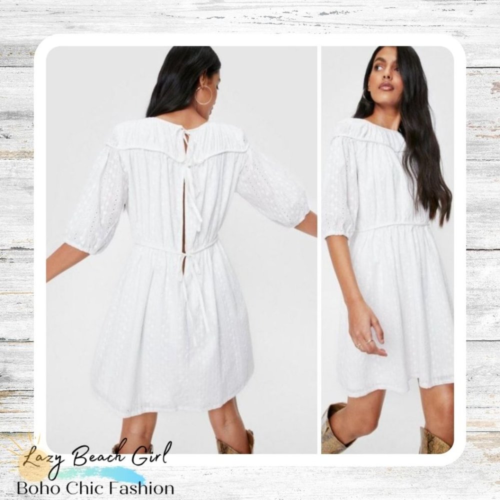 Boho Tie Back Mini Smock Dress